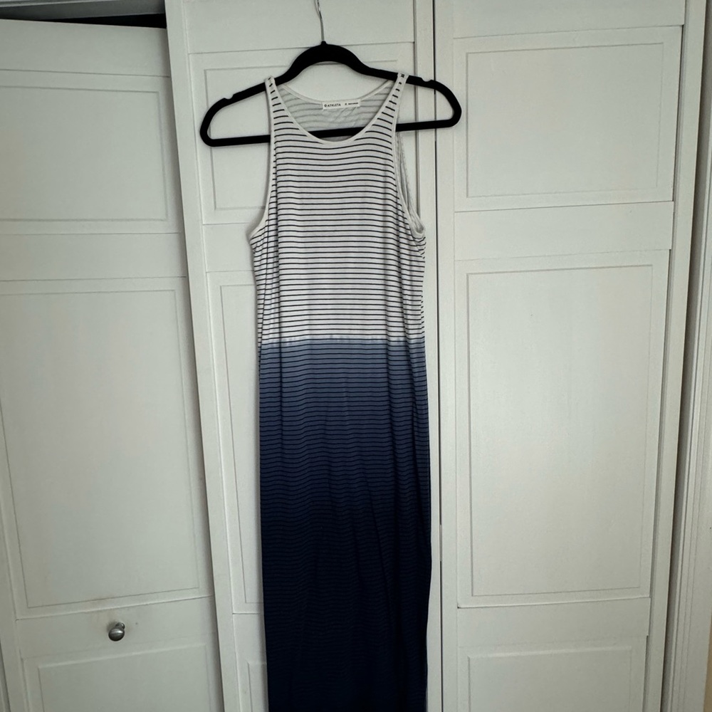 Athleta blue and white striped Dress Medium